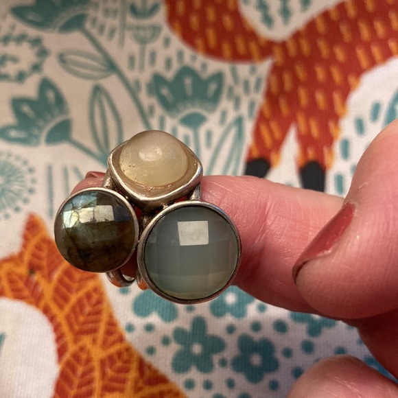 Sterling silver ring size 6, beautiful mother of pearl, labradorite & chalcedony - Picture 3 of 6